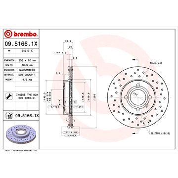 

BREMBO brzdový kotouč 09.5166.1X, sada 2 ks