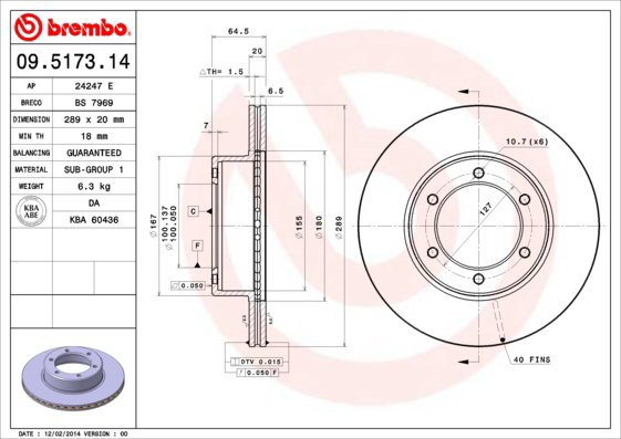 

BREMBO brzdový kotouč 09.5173.14, sada 2 ks