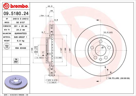 

BREMBO brzdový kotouč 09.5180.24, sada 2 ks