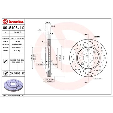 

BREMBO brzdový kotouč 09.5196.1X, sada 2 ks