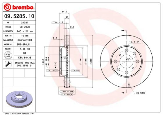 

BREMBO brzdový kotouč 09.5285.11, sada 2 ks