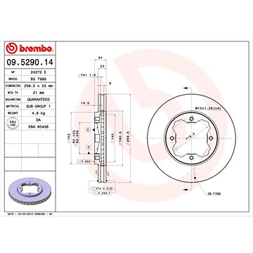 

BREMBO brzdový kotouč 09.5290.14, sada 2 ks