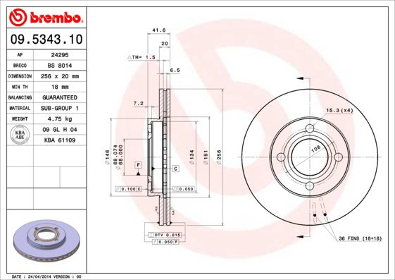 

BREMBO brzdový kotouč 09.5343.10, sada 2 ks