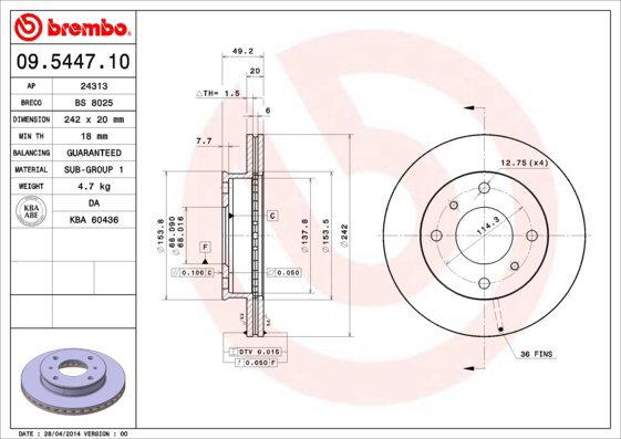 

BREMBO brzdový kotouč 09.5447.10, sada 2 ks