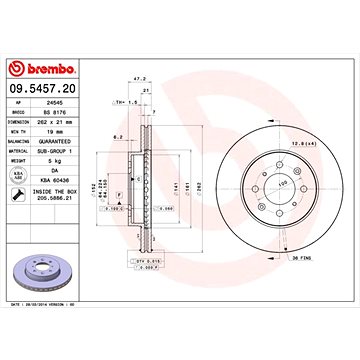 

BREMBO brzdový kotouč 09.5457.20, sada 2 ks