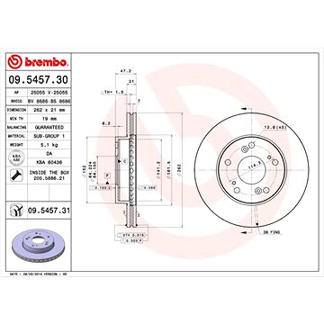

BREMBO brzdový kotouč 09.5457.31, sada 2 ks