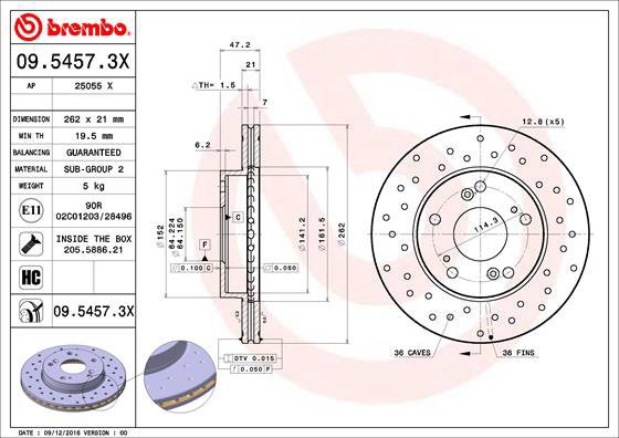 

BREMBO brzdový kotouč 09.5457.3X, sada 2 ks