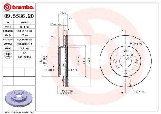

BREMBO brzdový kotouč 09.5536.20, sada 2 ks