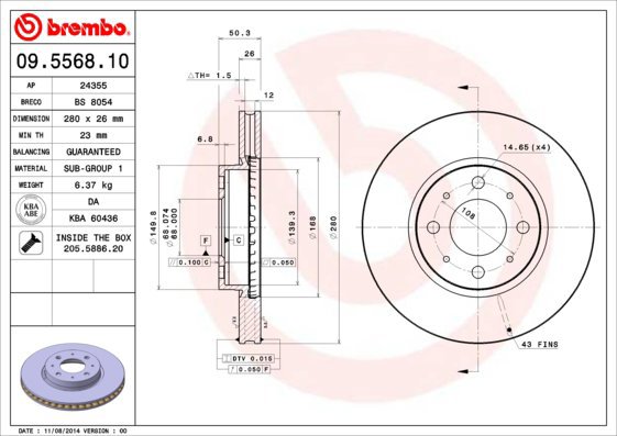 

BREMBO brzdový kotouč 09.5568.10, sada 2 ks