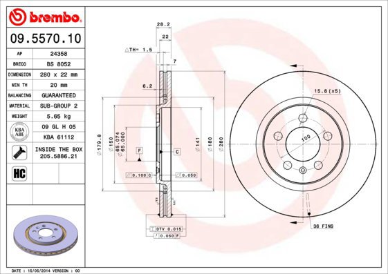 

BREMBO brzdový kotouč 09.5570.10, sada 2 ks