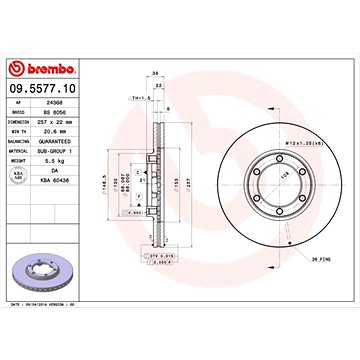 

BREMBO brzdový kotouč 09.5577.10, sada 2 ks