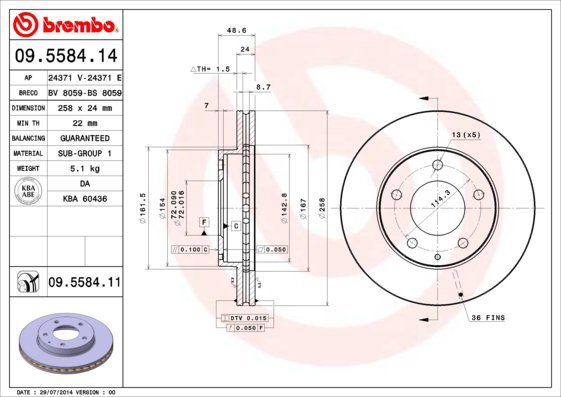 

BREMBO brzdový kotouč 09.5584.11, sada 2 ks