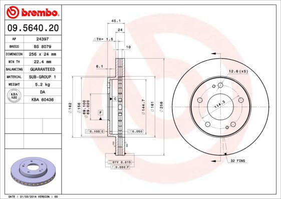 

BREMBO brzdový kotouč 09.5640.20, sada 2 ks