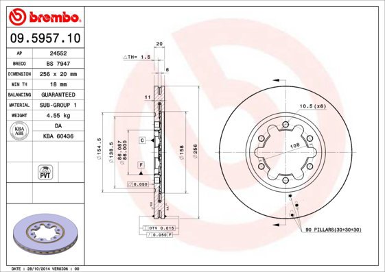 

BREMBO brzdový kotouč 09.5957.10, sada 2 ks