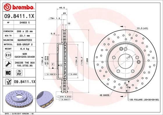 

BREMBO brzdový kotouč 09.8411.1X, sada 2 ks