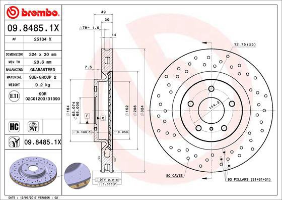 

BREMBO brzdový kotouč 09.8485.1X, sada 2 ks