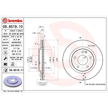 

BREMBO brzdový kotouč 09.8519.11, sada 2 ks