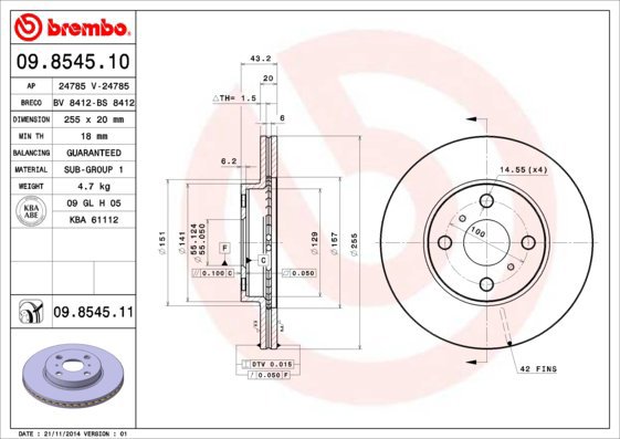 

BREMBO brzdový kotouč 09.8545.11, sada 2 ks