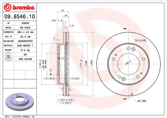 

BREMBO brzdový kotouč 09.8546.10, sada 2 ks
