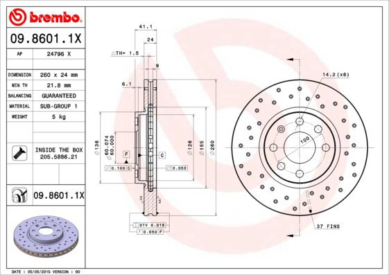 

BREMBO brzdový kotouč 09.8601.1X, sada 2 ks