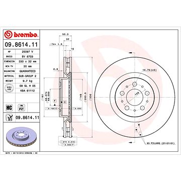 

BREMBO brzdový kotouč 09.8614.11, sada 2 ks
