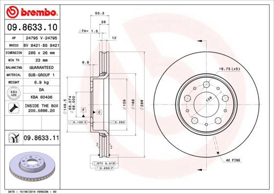 

BREMBO brzdový kotouč 09.8633.11, sada 2 ks