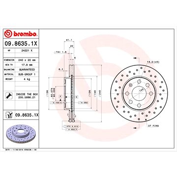 

BREMBO brzdový kotouč 09.8635.1X, sada 2 ks
