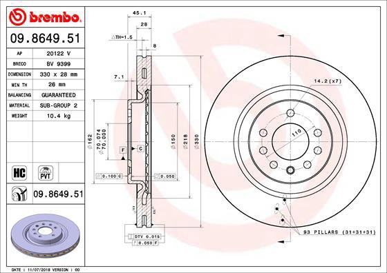 

BREMBO brzdový kotouč 09.8649.51, sada 2 ks