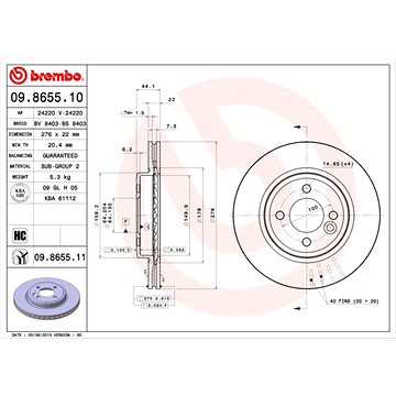 

BREMBO brzdový kotouč 09.8655.11, sada 2 ks