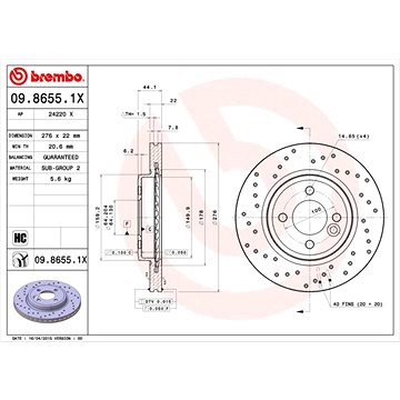 

BREMBO brzdový kotouč 09.8655.1X, sada 2 ks