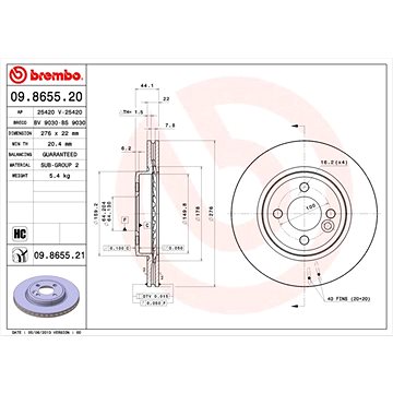 

BREMBO brzdový kotouč 09.8655.21, sada 2 ks