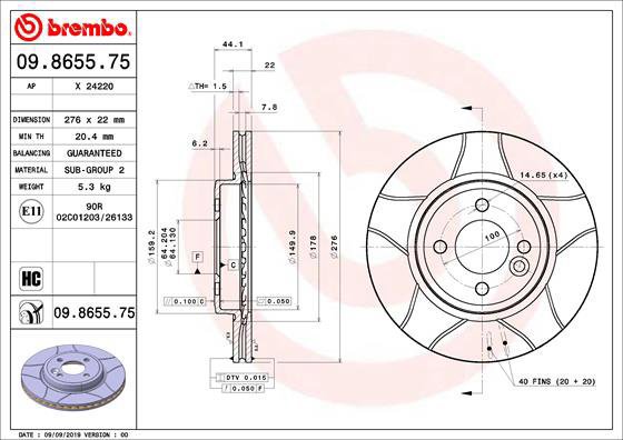 

BREMBO brzdový kotouč 09.8655.75, sada 2 ks