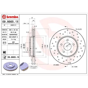 

BREMBO brzdový kotouč 09.8665.1X, sada 2 ks