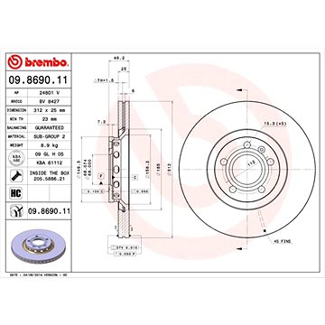 

BREMBO brzdový kotouč 09.8690.11, sada 2 ks
