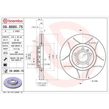 

BREMBO brzdový kotouč 09.8690.75, sada 2 ks