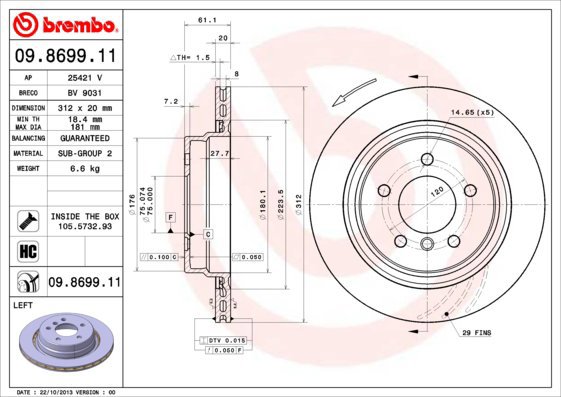 

BREMBO brzdový kotouč 09.8699.11, sada 2 ks