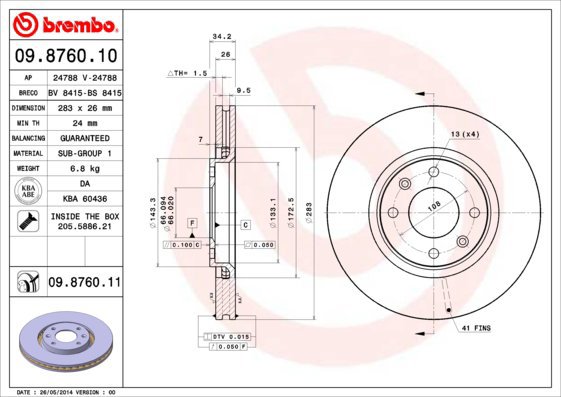 

BREMBO brzdový kotouč 09.8760.11, sada 2 ks