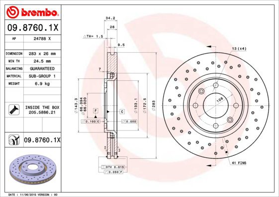 

BREMBO brzdový kotouč 09.8760.1X, sada 2 ks