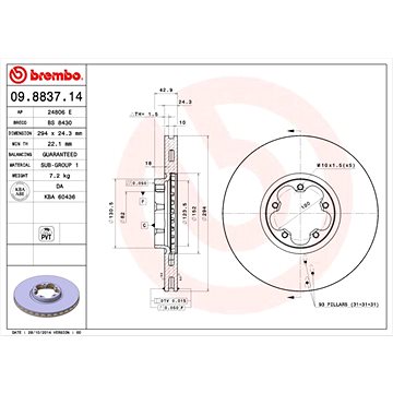 

BREMBO brzdový kotouč 09.8837.14, sada 2 ks