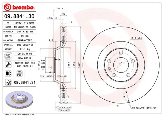 

BREMBO brzdový kotouč 09.8841.31, sada 2 ks