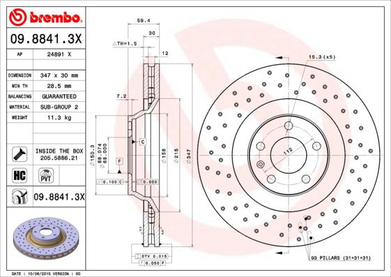 

BREMBO brzdový kotouč 09.8841.3X, sada 2 ks