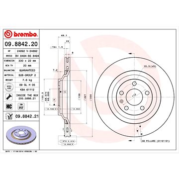 

BREMBO brzdový kotouč 09.8842.21, sada 2 ks