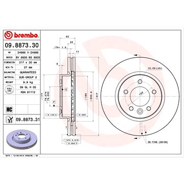

BREMBO brzdový kotouč 09.8873.31, sada 2 ks