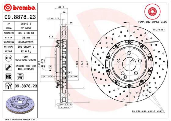 

BREMBO brzdový kotouč 09.8878.23, sada 2 ks