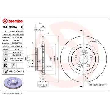 

BREMBO brzdový kotouč 09.8904.11, sada 2 ks