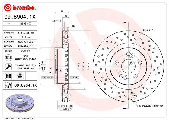 

BREMBO brzdový kotouč 09.8904.1X, sada 2 ks