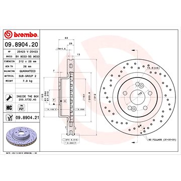 

BREMBO brzdový kotouč 09.8904.21, sada 2 ks