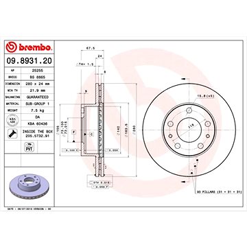 

BREMBO brzdový kotouč 09.8931.21, sada 2 ks