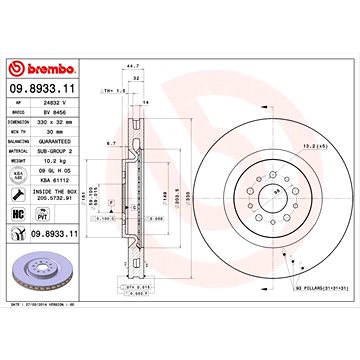 

BREMBO brzdový kotouč 09.8933.11, sada 2 ks