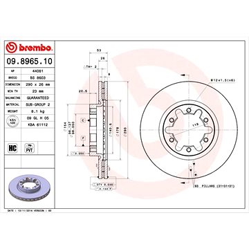 

BREMBO brzdový kotouč 09.8965.10, sada 2 ks